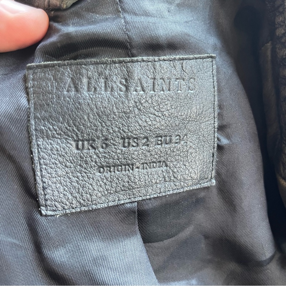 All Saints Black Leather Biker Jacket US 2 - Picture 12 of 14